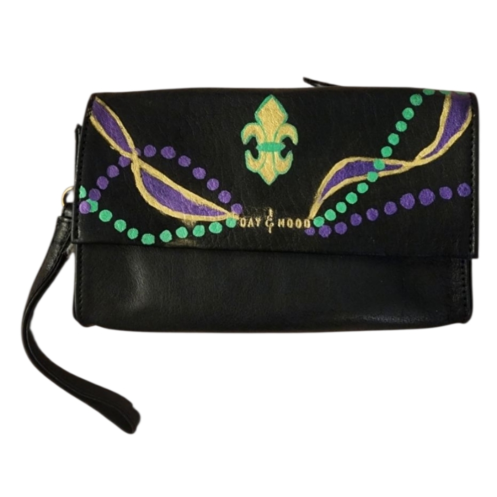 Day & Mood wristlet hand painted Mardi Gras metallic Fleur De Lis